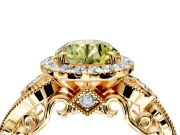 Milgrain Halo Engagement Ring Setting for Fancy Yellow Round Cut Center with Shoulder Bezels and Prong Head in Yellow Gold
