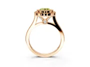 Halo Engagement Ring Setting for Fancy Yellow Round Cut Center with Milgrain Frame, Pave Band and Prong Head in Rose Gold