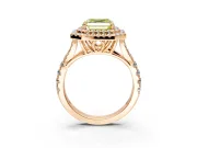 Double Halo Engagement Ring Setting for Fancy Yellow Asscher Cut Center with Narrow Pave Split Shank and Prong Head in Rose Gold