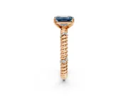 Rope Engagement Ring Setting for Fancy Blue Emerald Cut Center with Accent Shoulders and Prong Head in Rose Gold
