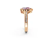 Milgrain Halo Engagement Ring Setting for Fancy Pink Pear-Shaped Center with Wide Pave Band and Prong Head in Rose Gold