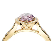 Halo Engagement Ring Setting for Fancy Pink Marquise Center with Pave Accents, Heart Basket and Prong Head in Yellow Gold