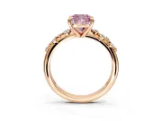 Solitaire Engagement Ring Setting for Fancy Pink Cushion Cut Center with Trailing Leaf Accent Band and Prong Head in Rose Gold