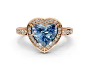 Halo Engagement Ring Setting for Fancy Blue Heart-Shaped Center with Framed Halo, Pave Band and Prong Head in Rose Gold