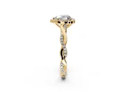 Halo Engagement Ring Setting for Heart-Shaped Center with Pave and Plain Twist Band and Prong Head in Yellow Gold
