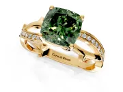 Solitaire Engagement Ring Setting for Fancy Green Cushion Cut Center with Pave and Plain Crossover Band and Prong Head in Yellow Gold