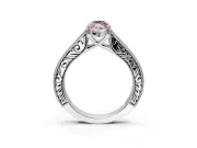 Solitaire Engagement Ring Setting for Fancy Pink Marquise Center with Engraved Pave Band and Prong Head in Sterling Silver
