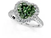 Halo Engagement Ring Setting for Fancy Green Heart-Shaped Center with Narrowing Pave Band and Prong Head in White Gold