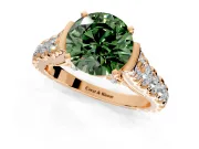 Solitaire Engagement Ring Setting for Fancy Green Round Cut Center with Pave Cathedral Shoulders and Prong Head in Rose Gold