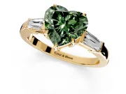 3 Stone Engagement Ring Setting for Fancy Green Heart-Shaped Center with Baguette Accents and Prong Head in Yellow Gold