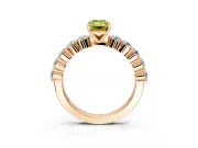 Shared-Prong Engagement Ring Setting for Fancy Yellow Emerald Cut Center with Graduated Accents and Prong Head in Rose Gold