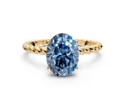 Solitaire Engagement Ring Setting for Fancy Blue Oval Center with Plain Twisted Rope Band and Prong Head in Yellow Gold