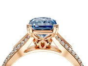 Solitaire Engagement Ring Setting for Fancy Blue Radiant Cut Center with Pave Rail Split Shank and Prong Head in Rose Gold