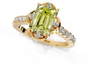Floral Engagement Ring Setting for Fancy Yellow Emerald Cut Center with Pave Band and Floral Prong Head in Yellow Gold