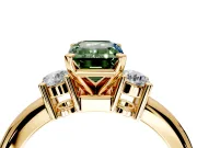 3 Stone Engagement Ring Setting for Fancy Green Emerald Cut Center with Wide Plain Band and Prong Head in Yellow Gold