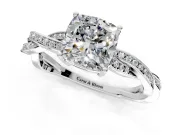 Solitaire Engagement Ring Setting for Cushion Cut Center with Twisted Pave Band and Prong Head in Sterling Silver