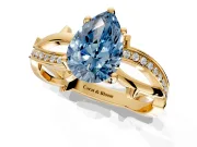 Solitaire Engagement Ring Setting for Fancy Blue Pear-Shaped Center with Pave and Plain Crossover Band and Prong Head in Yellow Gold
