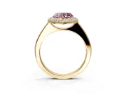 Halo Engagement Ring Setting for Fancy Pink Heart-Shaped Center with Plain Tapered Band and Prong Head in Yellow Gold