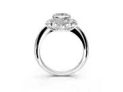 Small-Accent Cluster Halo Engagement Ring Setting for Princess Cut Center with Plain Band and Prong Head in White Gold