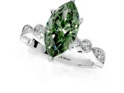 Solitaire Engagement Ring Setting for Fancy Green Marquise Center with Milgrain Bezel Accents and Prong Head in White Gold
