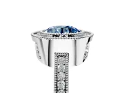 Halo Engagement Ring Setting for Fancy Blue Round Cut Center with Milgrain Halo, Pave Band and Prong Head in Sterling Silver