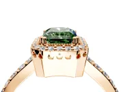Halo Engagement Ring Setting for Fancy Green Radiant Cut Center with Inner Milgrain Border and Prong Head in Rose Gold