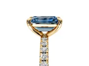 Solitaire Engagement Ring Setting for Fancy Blue Emerald Cut Center with Fine Pave Narrow Band and Prong Head in Yellow Gold