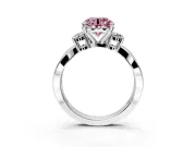 3 Stone Engagement Ring Setting for Fancy Pink Round Cut Center with Pave Twist Band and Prong Head in Platinum