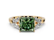 Solitaire Engagement Ring Setting for Fancy Green Princess Cut Center with Marquise Flower Shoulders and Prong Head in Yellow Gold