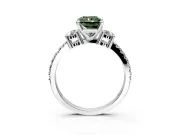 3 Stone Engagement Ring Setting for Fancy Green Radiant Cut Center with Round Cut Side Accents and Prong Head in White Gold