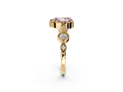 Vintage Station Engagement Ring Setting for Fancy Pink Pear-Shaped Center with Accents and Prong Head in Yellow Gold