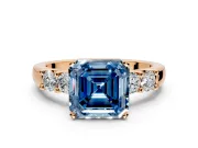 5 Stone Engagement Ring Setting for Fancy Blue Asscher Cut Center with Plain Band and Prong Head in Rose Gold