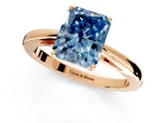 Solitaire Engagement Ring Setting for Fancy Blue Radiant Cut Center with Open Cathedral Shoulders and Prong Head in Rose Gold