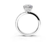 Solitaire Engagement Ring Setting for Princess Cut Center with Round Cut Pave Band and Prong Head in Sterling Silver