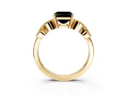 Leaf Engagement Ring Setting for Fancy Black Asscher Cut Center with Milgrain Accent Band and Prong Head in Yellow Gold