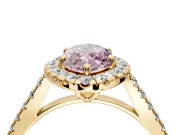 Halo Engagement Ring Setting for Fancy Pink Marquise Center with Raised Halo, Pave Band and Prong Head in Yellow Gold