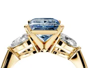 3 Stone Engagement Ring Setting for Fancy Blue Princess Cut Center with Large Pear-Shaped Accents and Prong Head in Yellow Gold