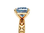 Solitaire Engagement Ring Setting for Fancy Blue Princess Cut Center with XO Engraved Band and Prong Head in Yellow Gold