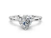 Solitaire Engagement Ring Setting for Heart-Shaped Center with Bamboo Band and Prong Head in Sterling Silver