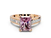 Solitaire Engagement Ring Setting for Fancy Pink Radiant Cut Center with Channel Band and Double Claw Prong Head in Rose Gold