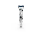 Crossover Engagement Ring Setting for Fancy Blue Emerald Cut Center with Pave and Plain Strands and Prong Head in Sterling Silver
