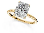 Solitaire Engagement Ring Setting for Radiant Cut Center with Plain Twisted Rope Band and Prong Head in Yellow Gold
