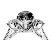 3 Stone Engagement Ring Setting for Fancy Black Marquise Center with Crossover Basket, Pave Band and Prong Head in White Gold