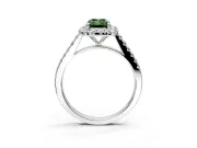 Halo Engagement Ring Setting for Fancy Green Emerald Cut Center with Narrowing Pave Band and Prong Head in Sterling Silver