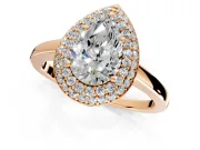 Halo Engagement Ring Setting for Pear-Shaped Center with Plain Tapered Band and Prong Head in Rose Gold