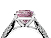 Solitaire Engagement Ring Setting for Fancy Pink Princess Cut Center with Multi-Row Accents and Prong Head in Sterling Silver
