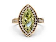 Halo Engagement Ring Setting for Fancy Yellow Marquise Center with Outer Bezel Rim, Pave Band and Prong Head in Yellow Gold