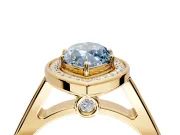 Halo Engagement Ring Setting for Fancy Blue Marquise Center with Outer Bezel Rim, Pave Band and Prong Head in Yellow Gold