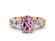 5 Stone Engagement Ring Setting for Fancy Pink Oval Center with Graduated Accents and Prong Head in Rose Gold