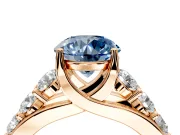 Solitaire Engagement Ring Setting for Fancy Blue Round Cut Center with Graduated Shared Prongs and Prong Head in Rose Gold